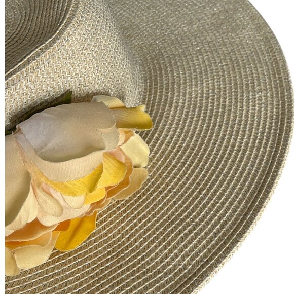 Cappelli Straworld Wide Brim Sun Hat with Yellow Flower Trim One Size Paper Brai - Picture 4 of 7